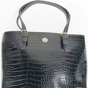 Anne Klein Black Faux Croc Embossed Leather Tote Shoulder Bag Medium VGUC